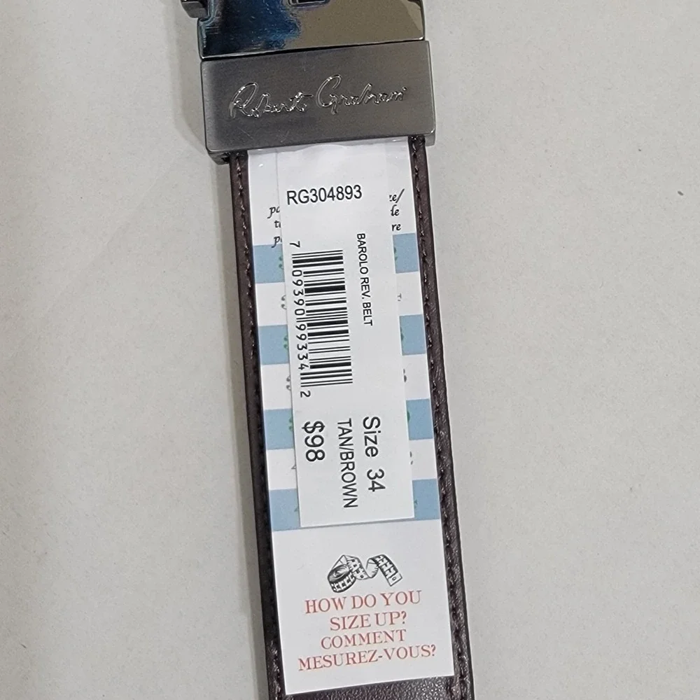 NWT Robert Graham Men's Size 34 Barolo Reversible Leather Belt‎ Tan Brown Luxury